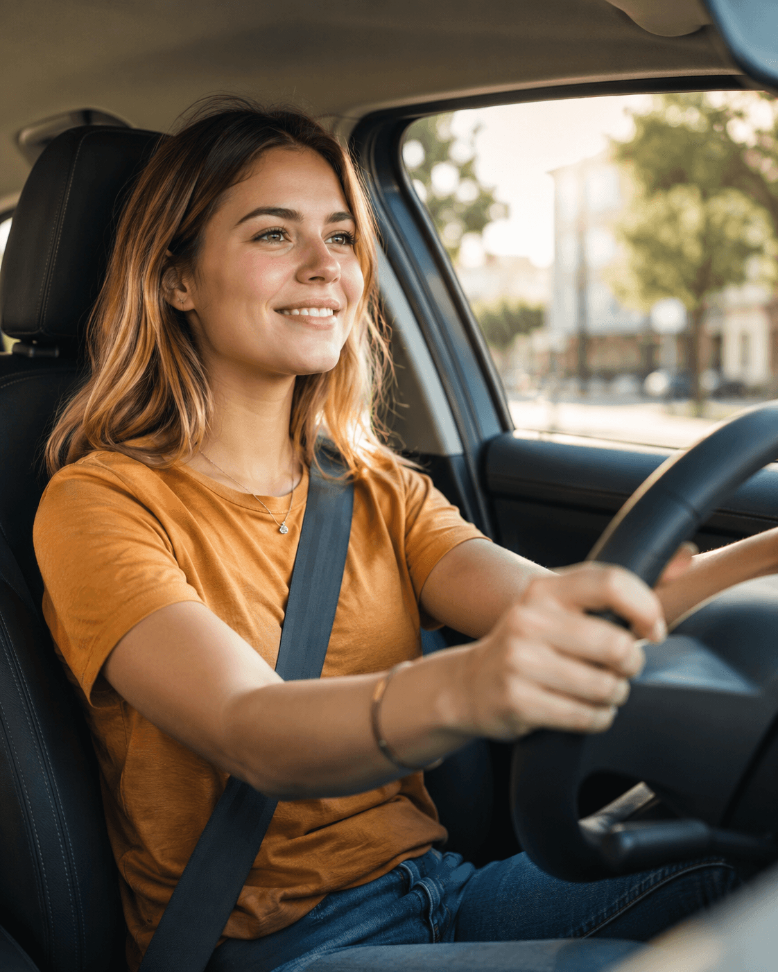 Fahrschülerin am Steuer während einer Fahrstunde